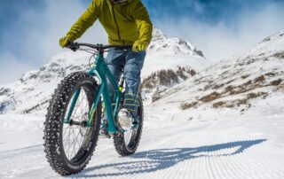 Randonnée guidée à VTT à assistance électrique sur les pistes enneigées_Borne